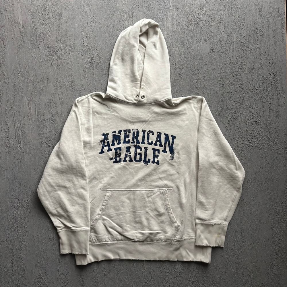 Vintage American EagleGraphic Hoodie Mens Large Cream 2000s Y2K